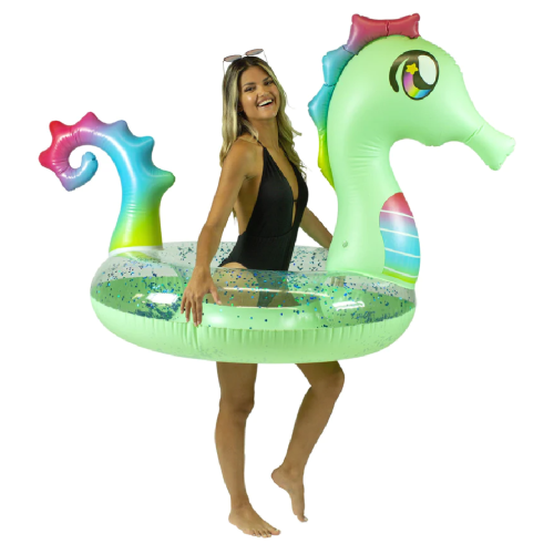 GLITTER SEAHORSE - 48" JUMBO BEACH & POOL TUBE
( 6 per case)